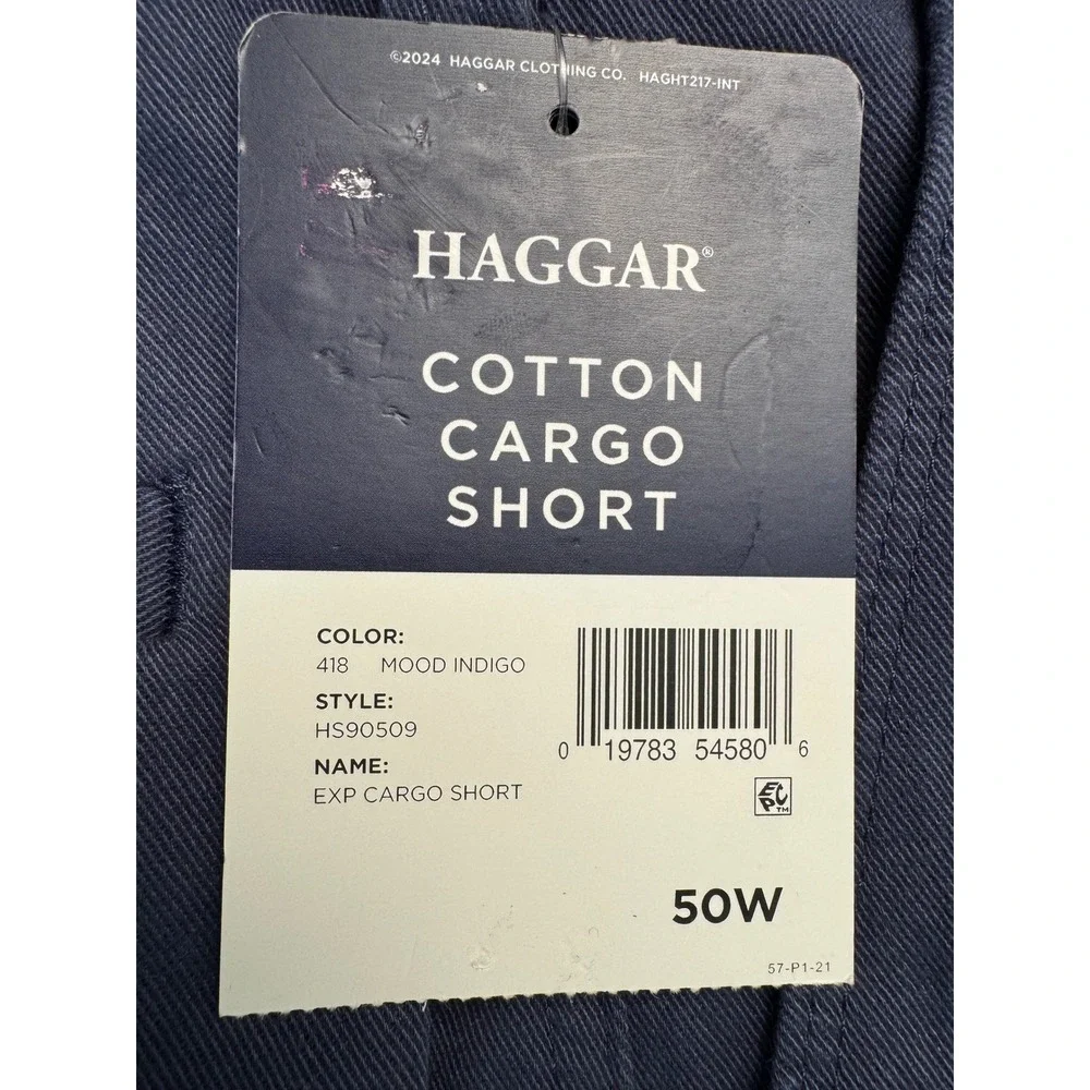 Haggar Big & Tall Cotton Cargo Shorts Mood Indigo Blue 50W NEW